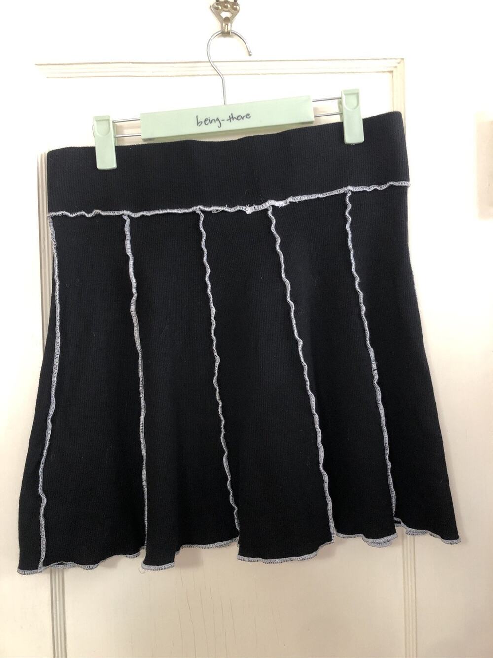 Akira Black White Piping Deconstructed Punk Mini Skirt Stretchy Elastic Waist XL